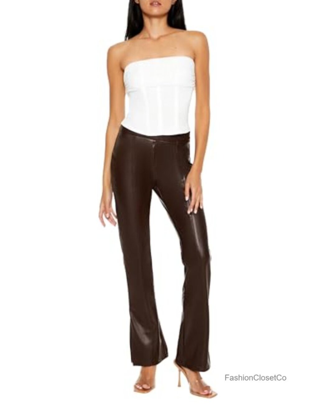 Faux Leather Split-Hem Flare Pants High-Rise Palazzo Night Out
